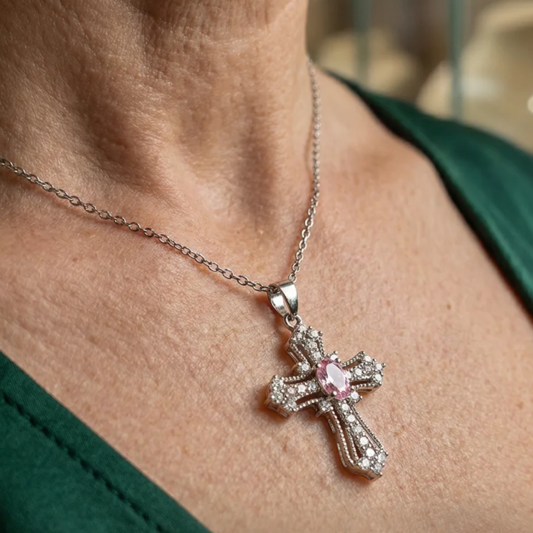 Celestial Pink Cross Necklace