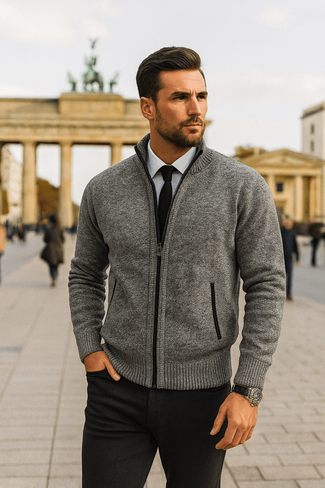 Leon | Fitted Zip-Up Knit Jumper