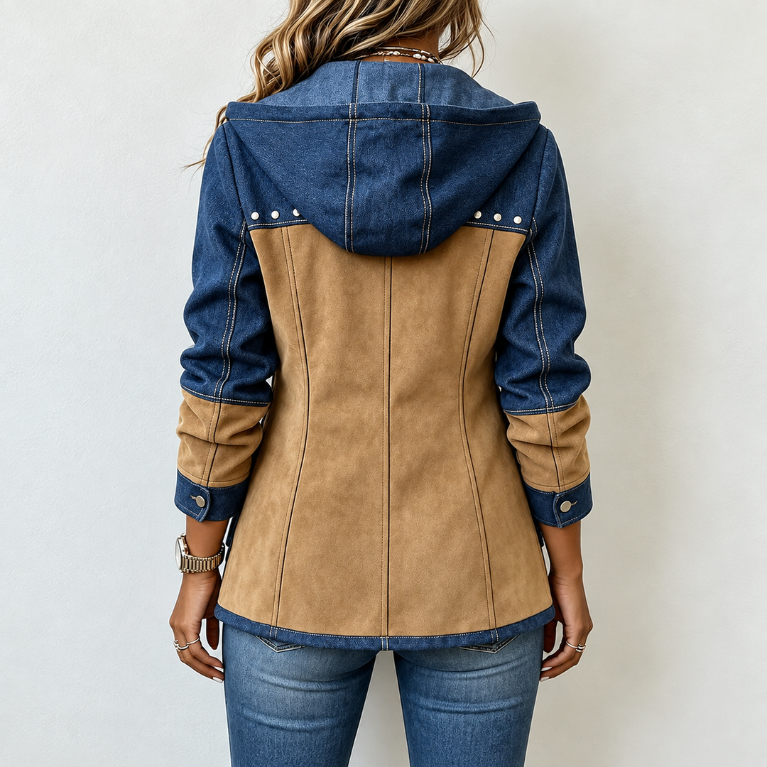 Adriana | Navy and Camel Hooded Jacket