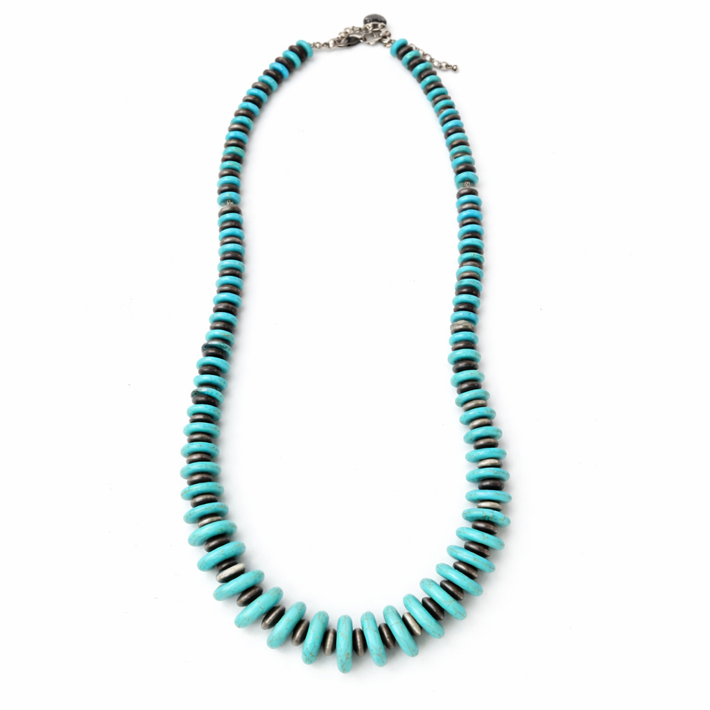 Elegant Vintage Boho Turquoise Disc Bead Necklace