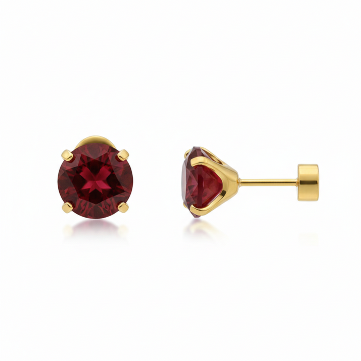 Ruby Round Stud Earrings | Gold