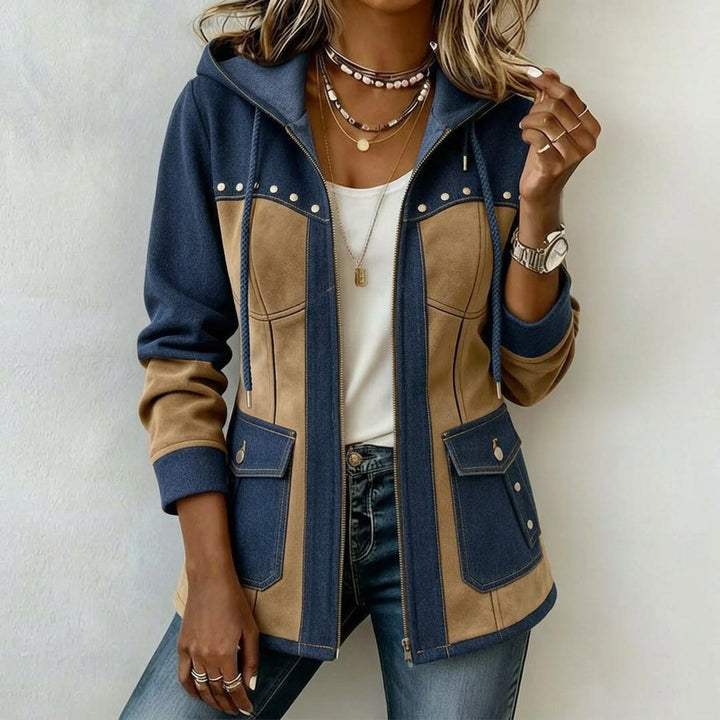 Adriana | Navy and Camel Hooded Jacket