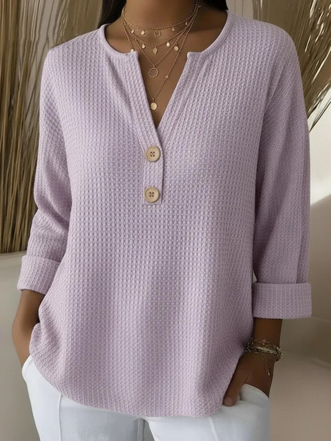 Joséphine | T-shirt Henley Gaufré à Boutons