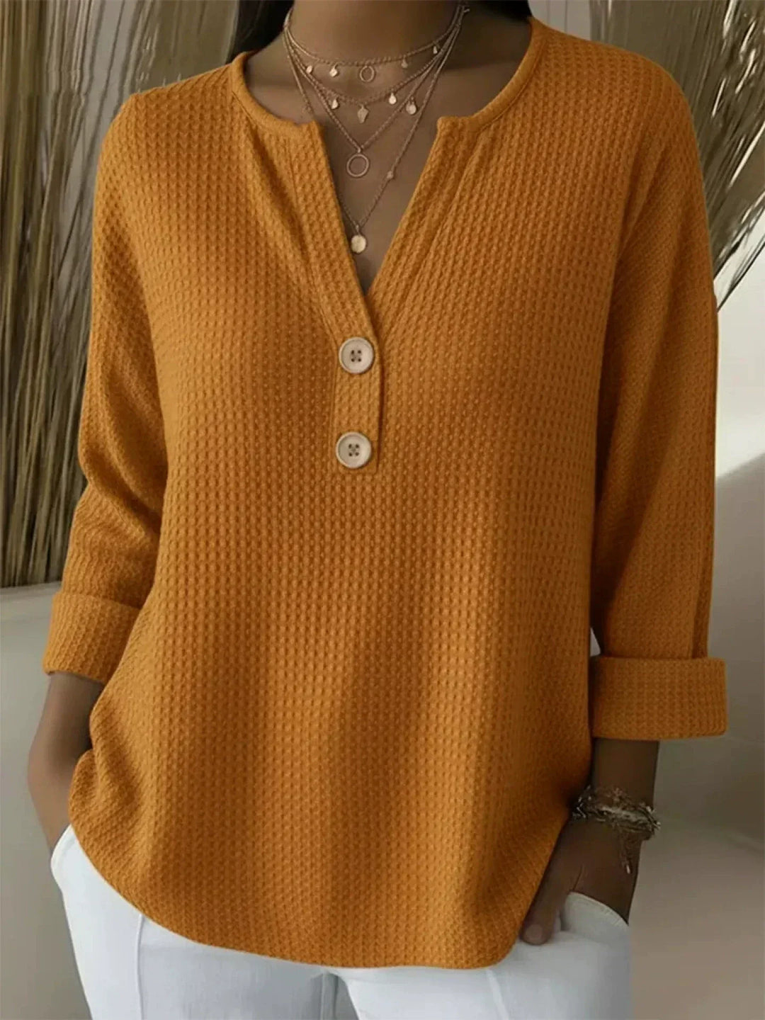 Joséphine | T-shirt Henley Gaufré à Boutons