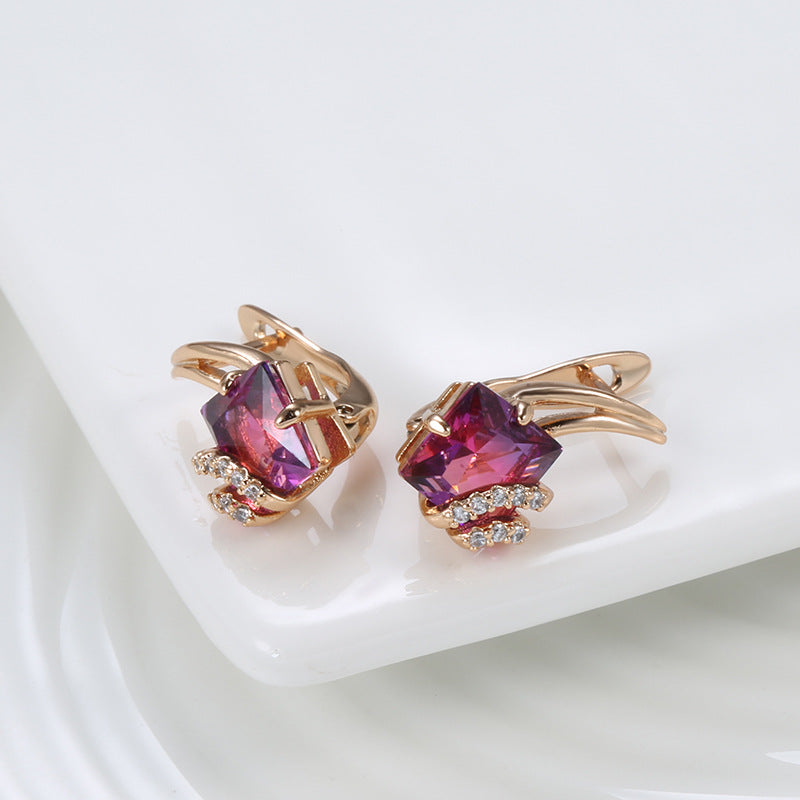 Crimson Square Crystal Earrings | Rosegold