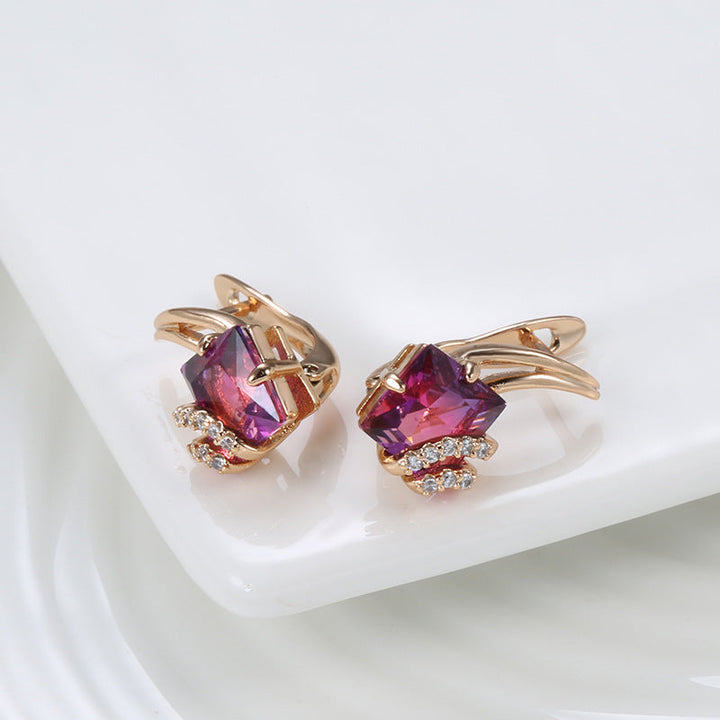 Crimson Square Crystal Earrings | Rosegold