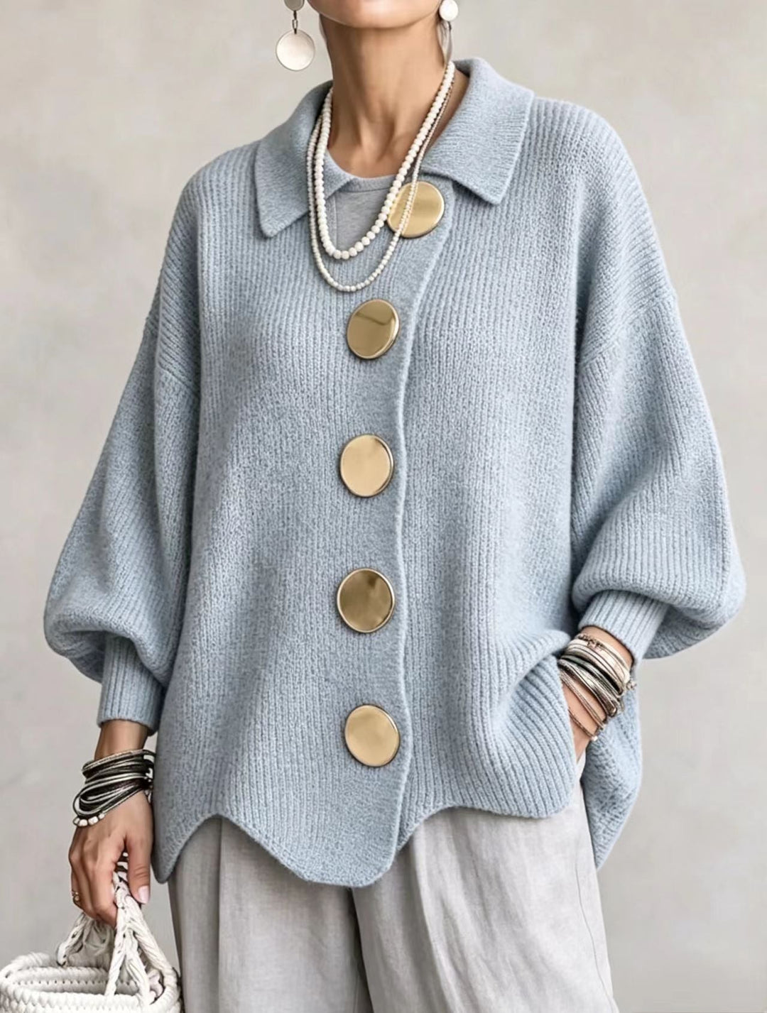 Isadora™ | Oversized Collared Cardigan with Statement Buttons