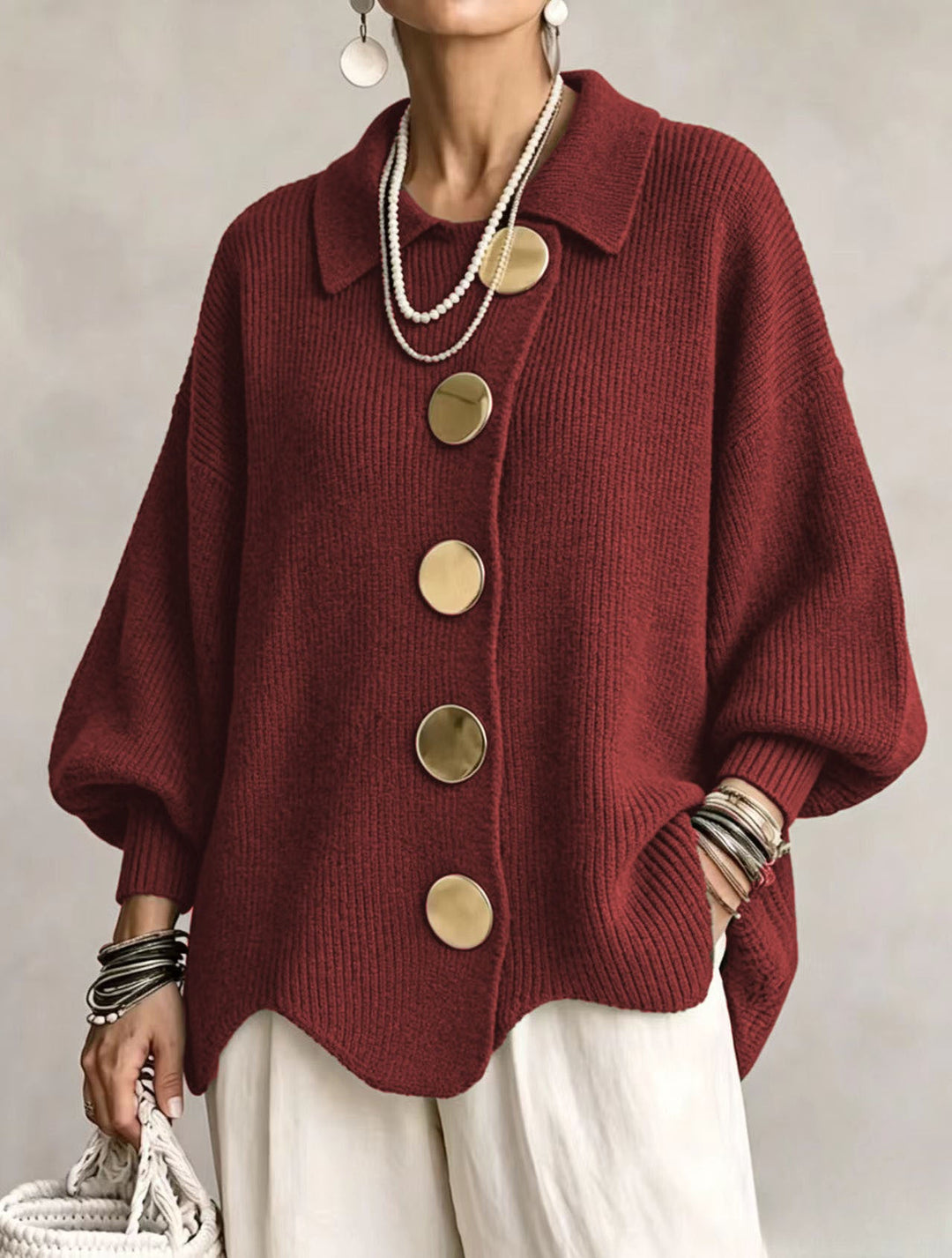 Isadora™ | Oversized Collared Cardigan with Statement Buttons