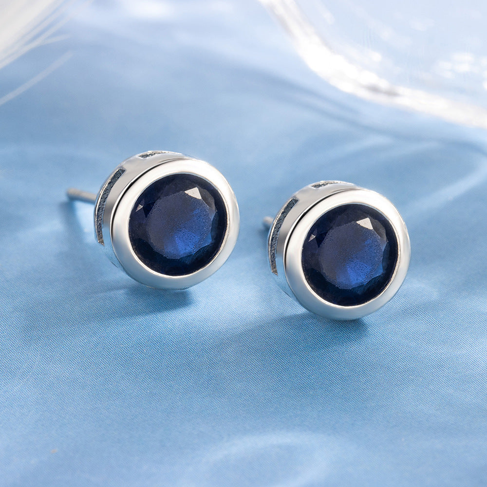 Sapphire Bezel Stud Earrings | White Gold