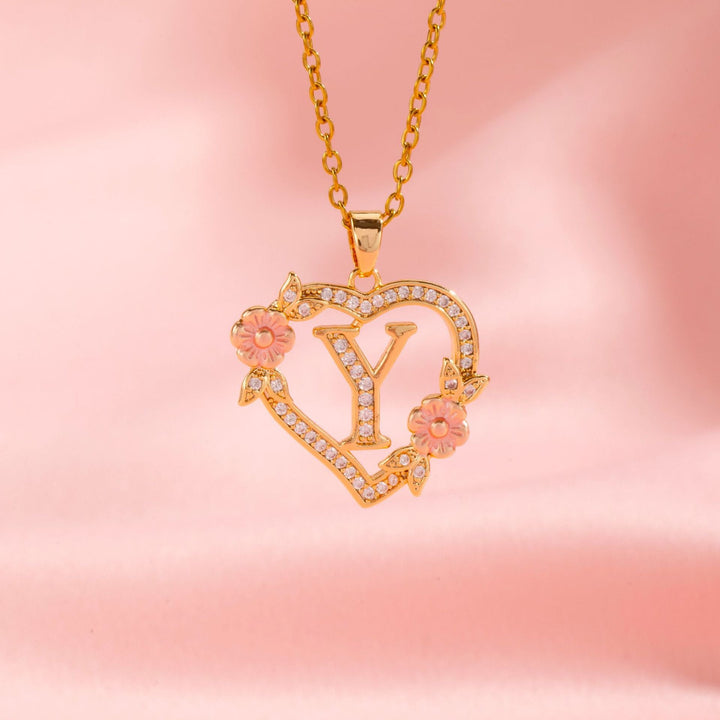 Floral Charm Initial Necklace | Gold