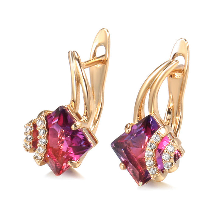 Crimson Square Crystal Earrings | Rosegold