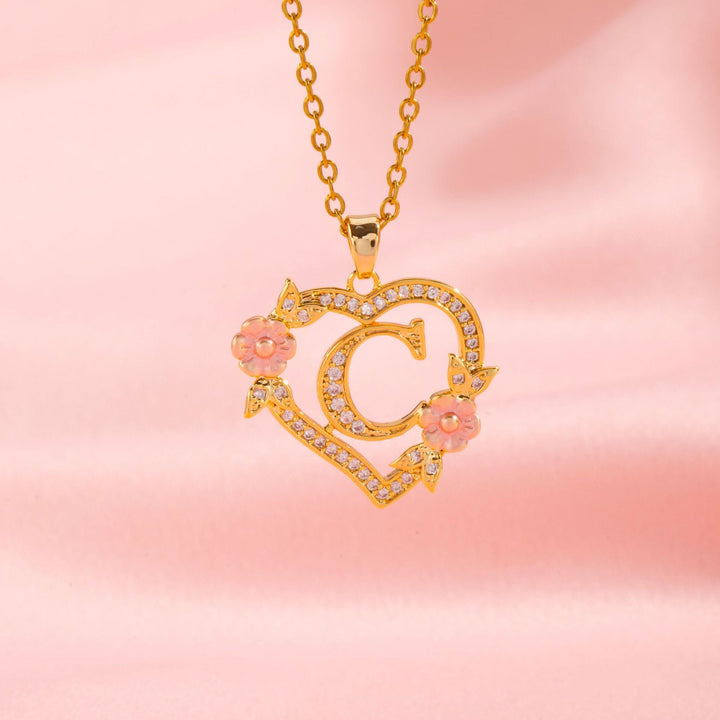 Floral Charm Initial Necklace | Gold
