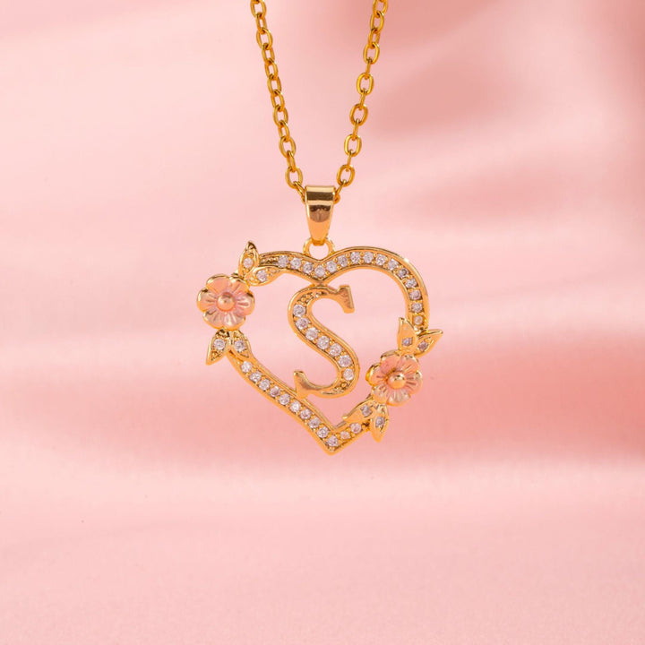 Floral Charm Initial Necklace | Gold