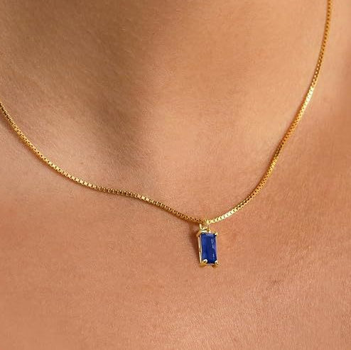 Minimalist Sapphire Pendant Necklace | White Gold