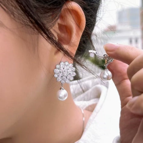Romantic Pearl Blossom Clip Earrings