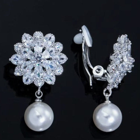 Romantic Pearl Blossom Clip Earrings