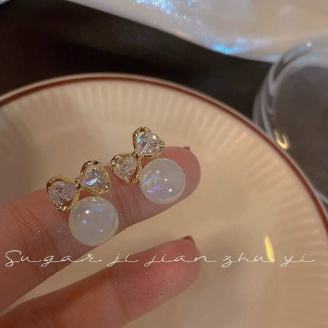 Elegant Bowtie Pearl Earrings