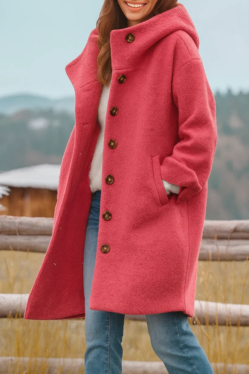 Lilly classic cosy coat in pink, shown on a model