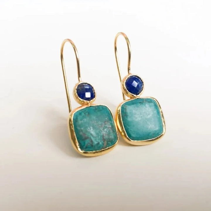 Vintage Gold Ornate Turquoise Earrings