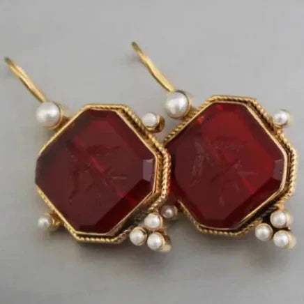 Vintage Pearl Geometric Pendant Drop Earrings