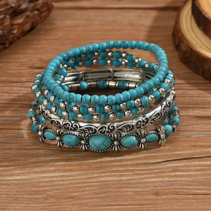 Bohemian Turquoise Beaded Bracelet Set