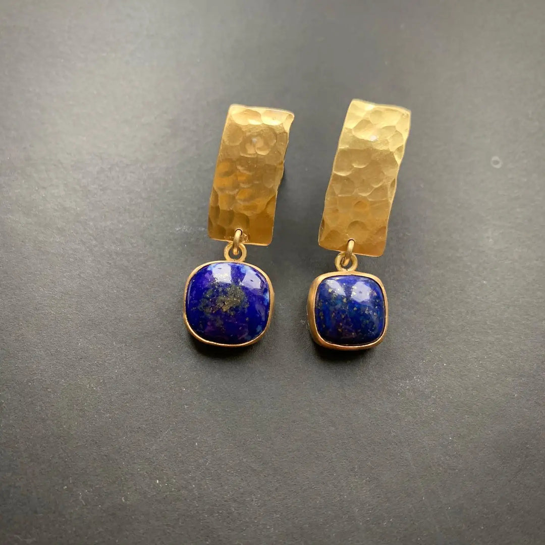 Boho Lapis Lazuli Square Shape Drop Earrings