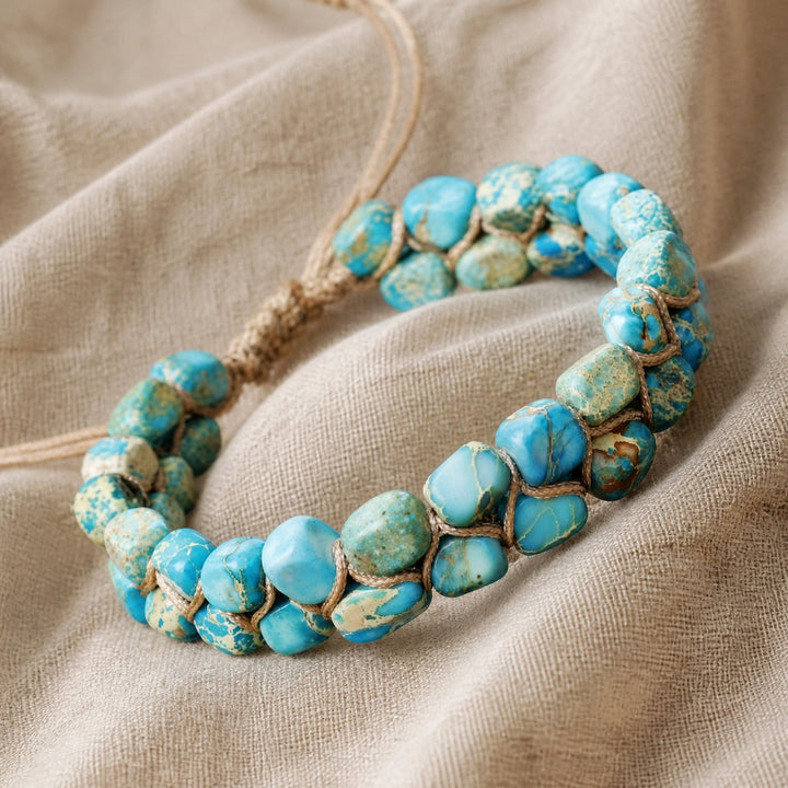 Turquoise Stone Woven Gold Bracelet