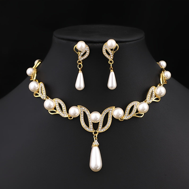 Sophisticated Gold Pearl Teardrop Jewelry Set