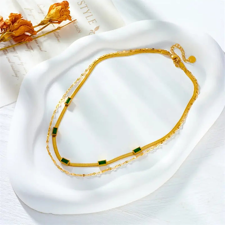 Sorella Gem Double-Layer Retro Necklace | Gold