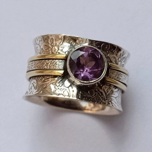 Bohemian Amethyst Crystal Meditation Band Ring