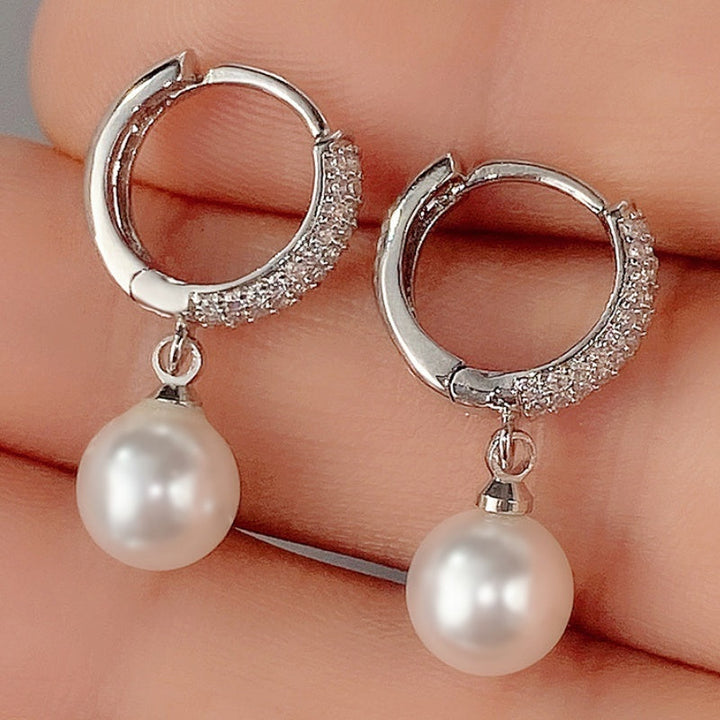 Refined Pearl Drop Hoop Earrings