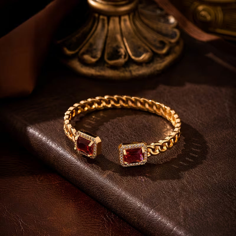 Veloria Ruby Open Bracelet | Gold