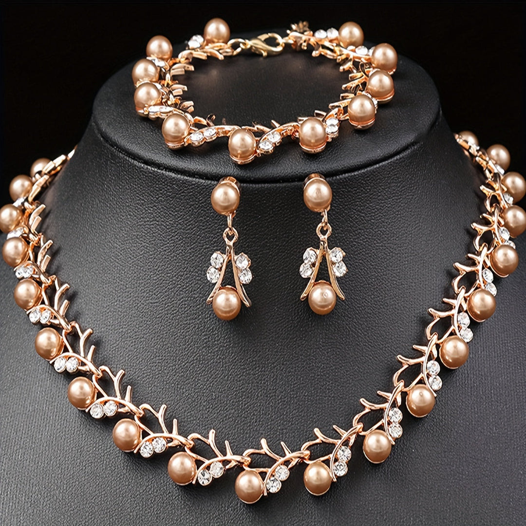 Radiant Golden Pearl Vine Jewelry Set