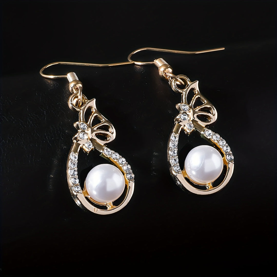 Golden Bow Pearl Jewelry Set