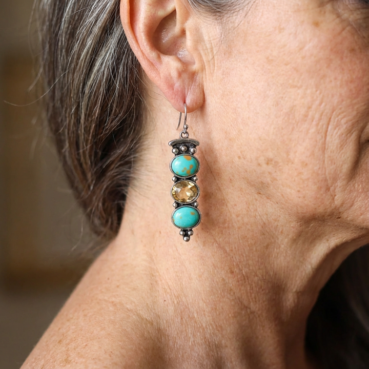 Vintage Natural Turquoise Stone Drop Earrings