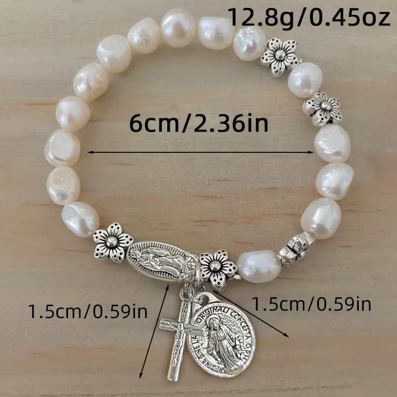 Elegant Pearl Flower Faith Bracelet