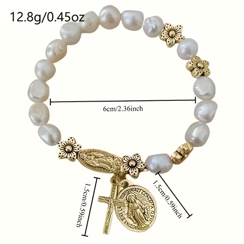 Elegant Pearl Flower Faith Bracelet