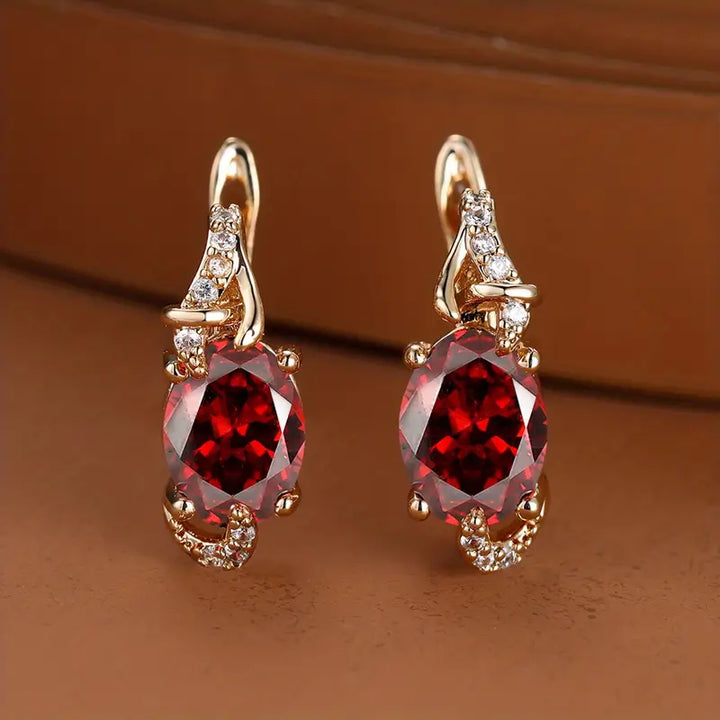 Crimson Twilight Drop Earrings | Gold