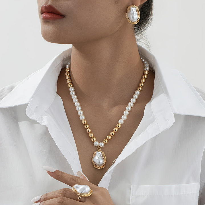 Golden Baroque Pearl Jewelry Set