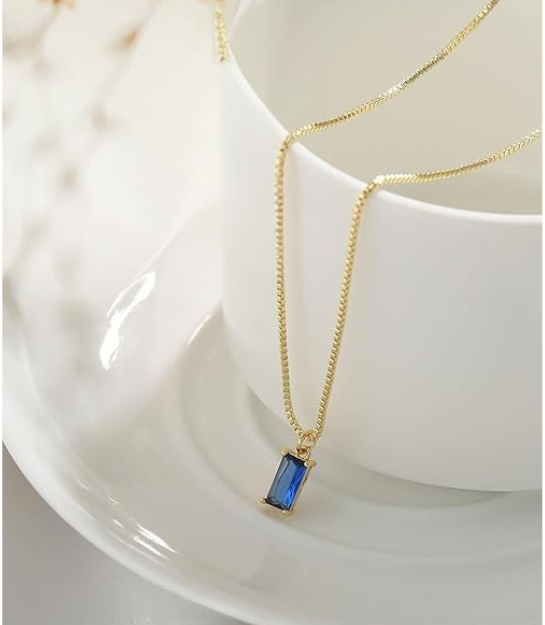 Minimalist Sapphire Pendant Necklace | White Gold