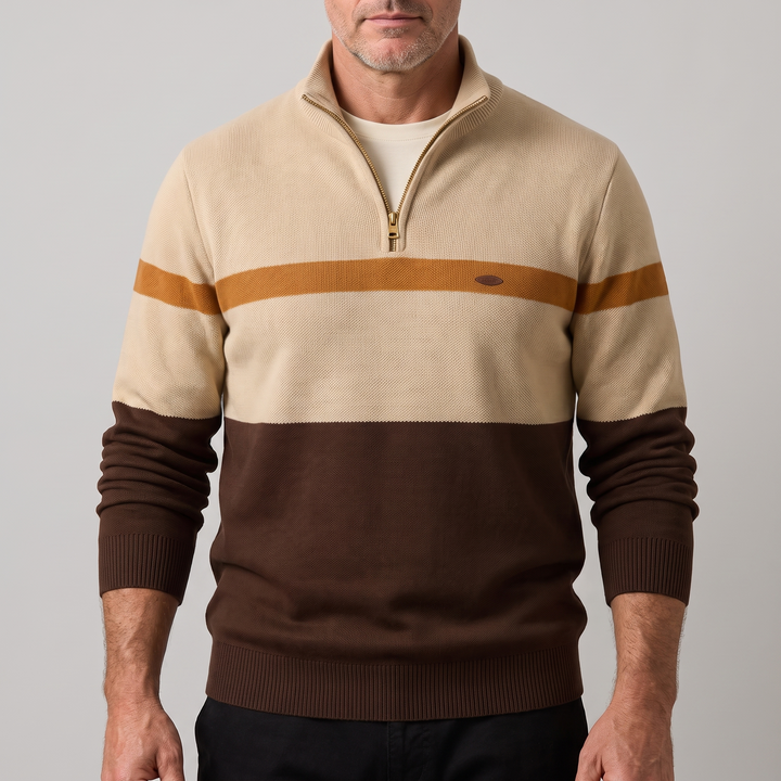 Elston heritage quarter-zip jumper in brown and cream