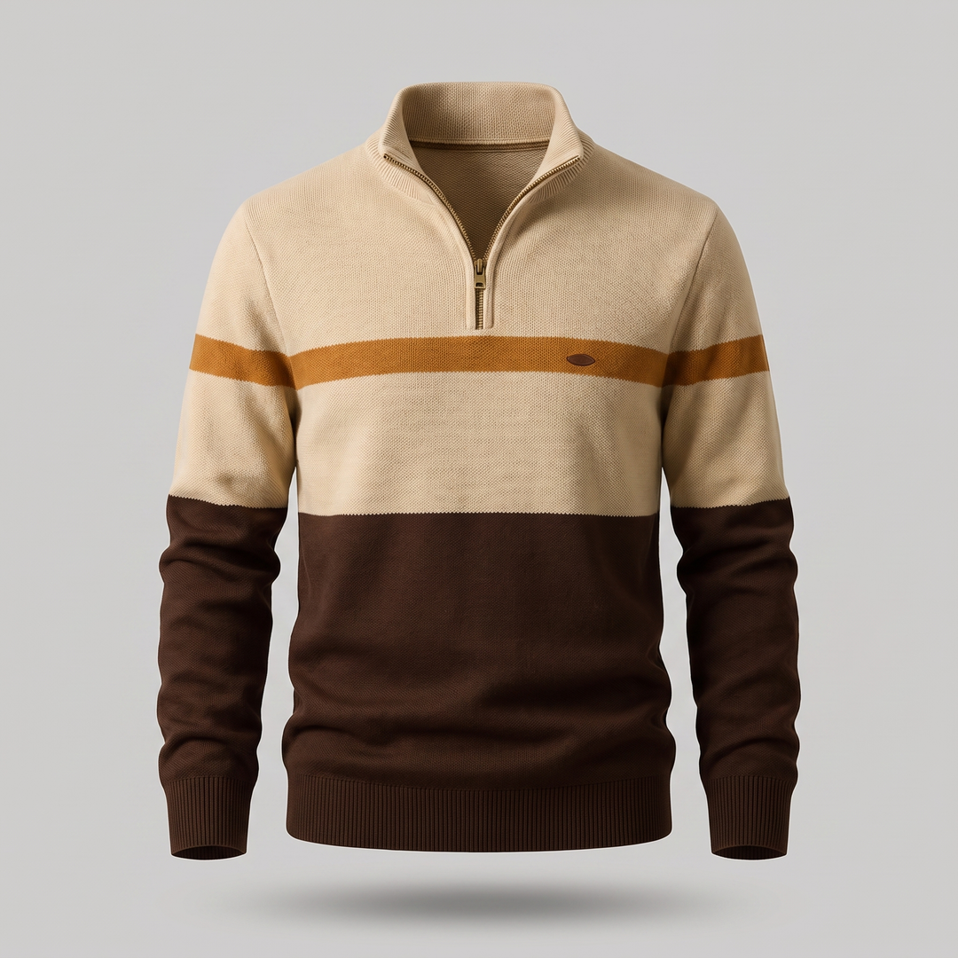 Elston heritage quarter-zip jumper in brown and cream
