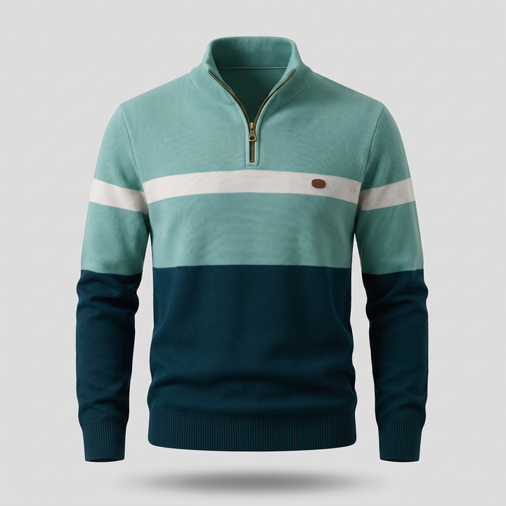Elston heritage quarter-zip jumper in green and navy