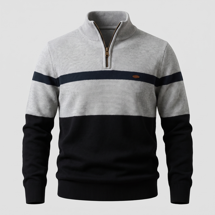 Elston heritage quarter-zip jumper in grey and navy