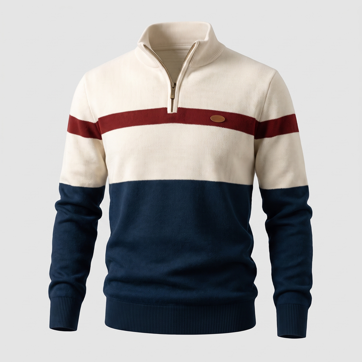 Elston heritage quarter-zip jumper in navy and white