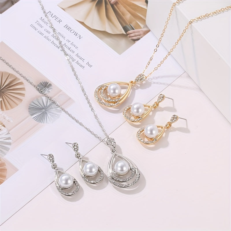 Encircled Pearl Drop Jewelry Set
