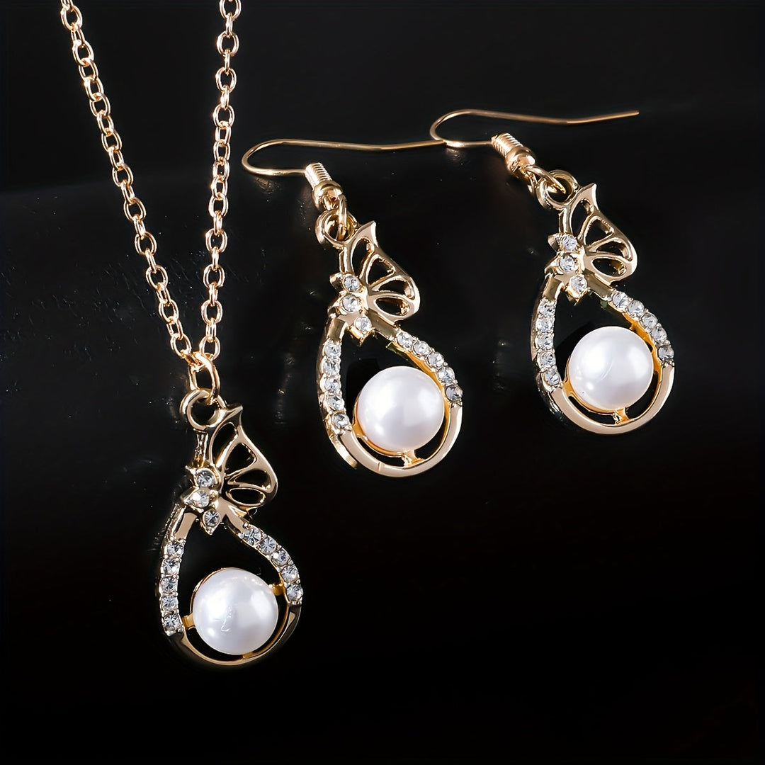 Golden Bow Pearl Jewelry Set