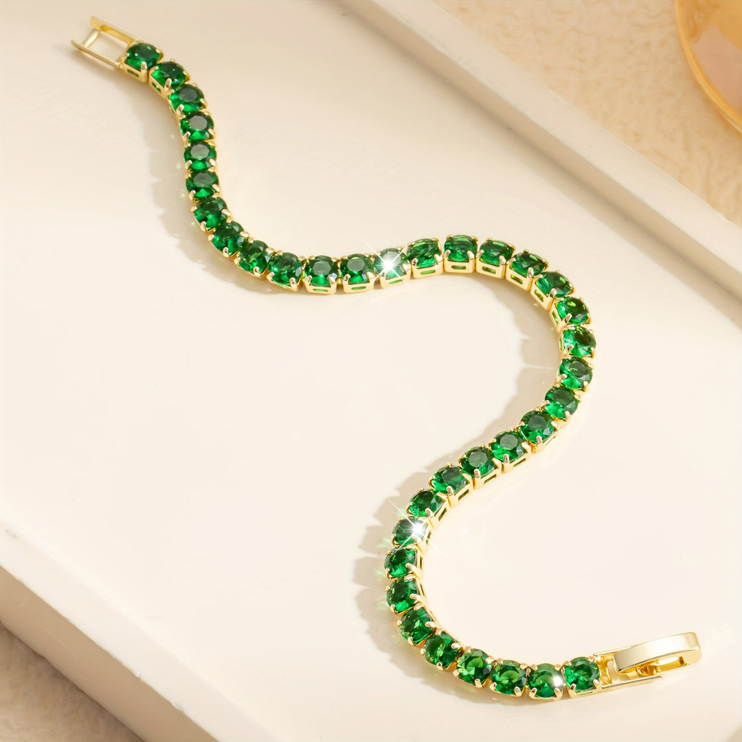 Bohemian Emerald Green Zirconia Gold Plated Tennis Bracelet