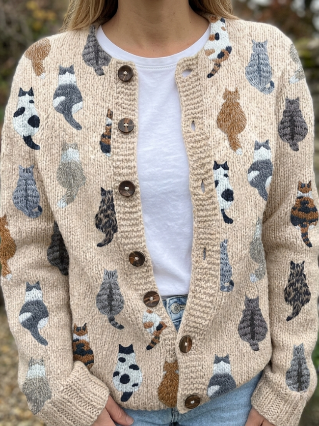 Charlotte™ | Cosy Cat Print Cardigan