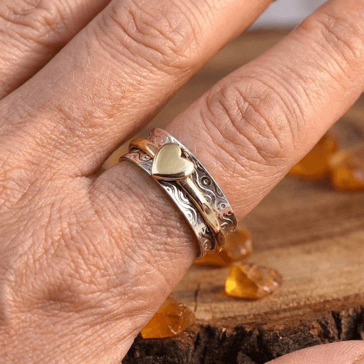 Bohemian Two Tone Heart Spinner Band Ring